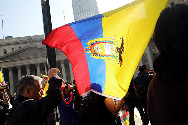 Protesters in New York demonstrate against Chevron on Oct. 15